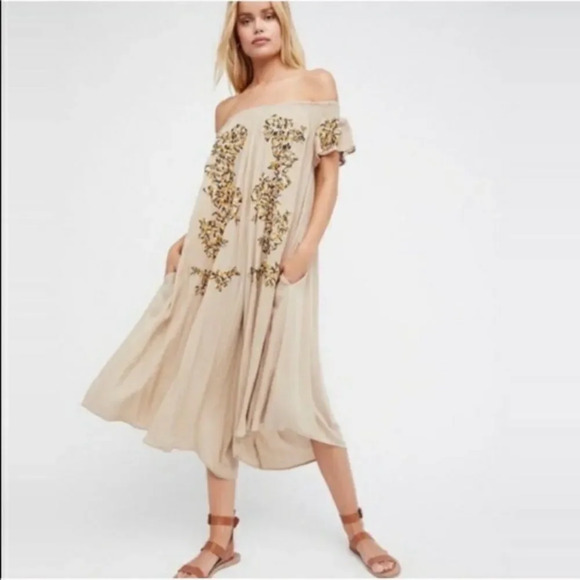 Free People Pants - Free People Strapless Flowy Jumpsuit Boho Embroidery Prairie Dress Romper Flower